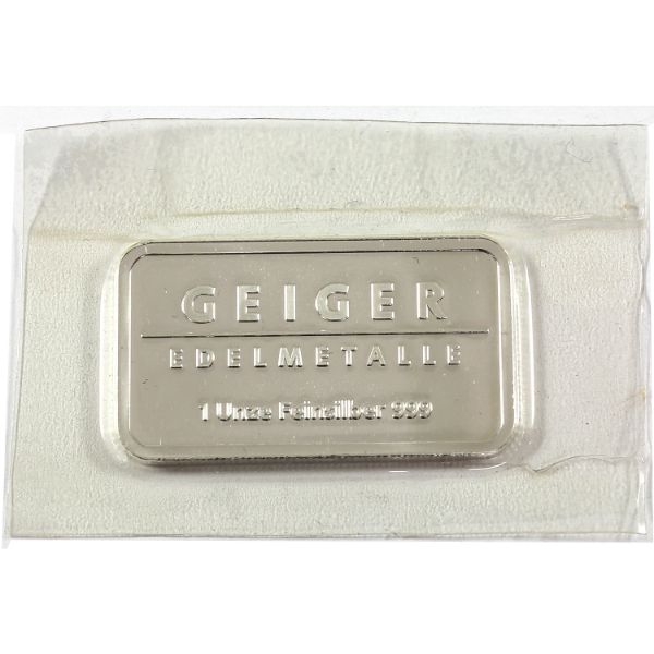 1oz Geiger Edelmetalle .999 Fine Silver Rectangular Bar (Tax Exempt)