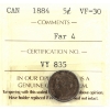 Image 1 : 5-cent 1884 Far 4 ICCS VF30