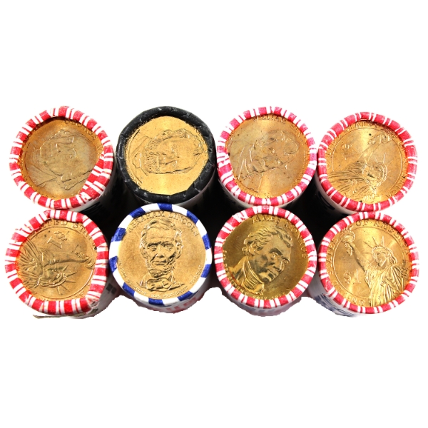 USA Presidential Dollars Original Wrapped Rolls, Mixed. 8 Rolls.