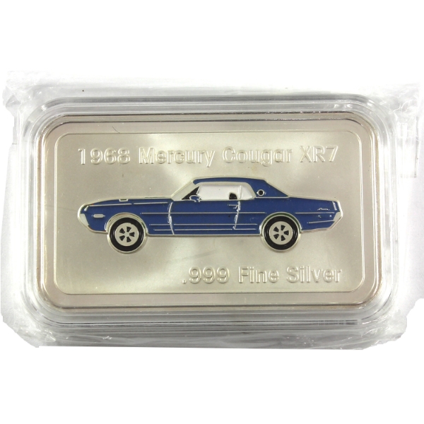 1oz 1968 Mercury Cougar XR7 .999 Fine Silver Bar w/ Selective Colour (Tax Exempt)