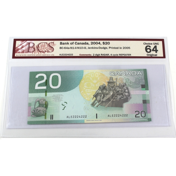 RADAR BC-64a-N1-ii-N10-iii 2004 $20 2 Digit RADAR 4 Cycle REPEATER BCS CUNC64 Original Jenkins-Dodge