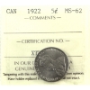 Image 1 : 5-cent 1922 Near Rim ICCS MS62