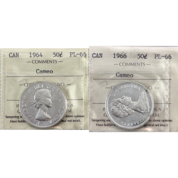 50-cent 1964 & 1966 ICCS PL66 Cameo. 2pcs.