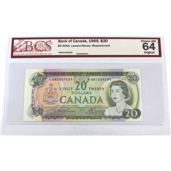 BC-50bA 1969 $20 *WN Replacement  BCS CUNC64 Original Lawson-Bouey SN: *WN1449509