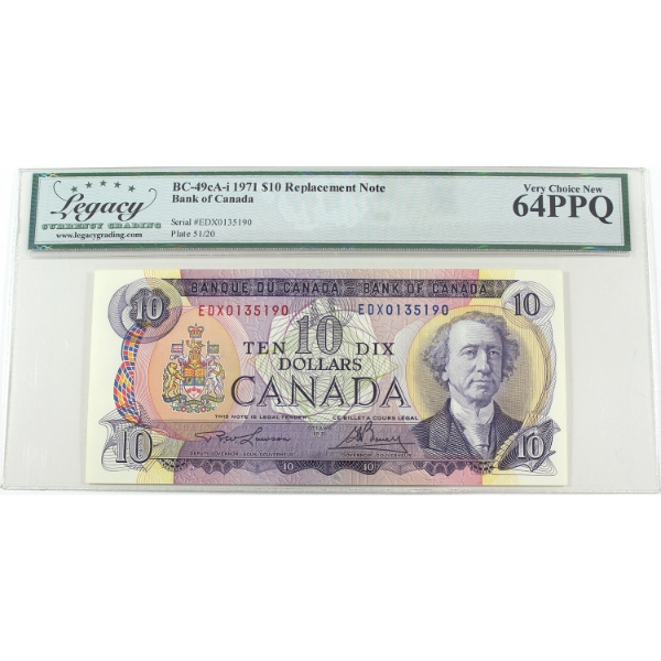 BC-49cA-i 1971 $10 EDX Replacement CUNC64 PPQ Lawson-Bouey SN: EDX0135190