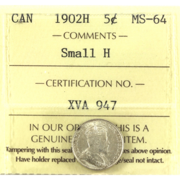 5-cent 1902H Small H ICCS MS64