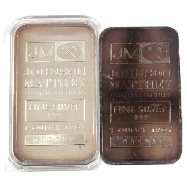 2x 1oz Johnson Matthey-'King Koil' Reverse .999 Silver Bar. 2pcs. (Tax Exempt)