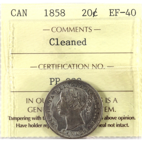 20-cent 1858 Coinage ICCS EF40 (Cleaned)