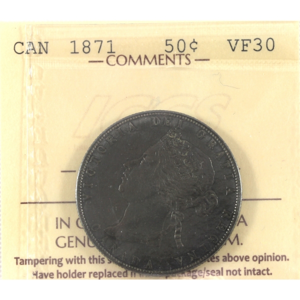 50-cent 1871 ICCS VF30