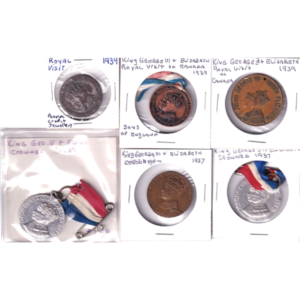 Bulk Lot of 1937-1939 King George V & Elizabeth Crowned & Royal Visit Medals. 6pcs