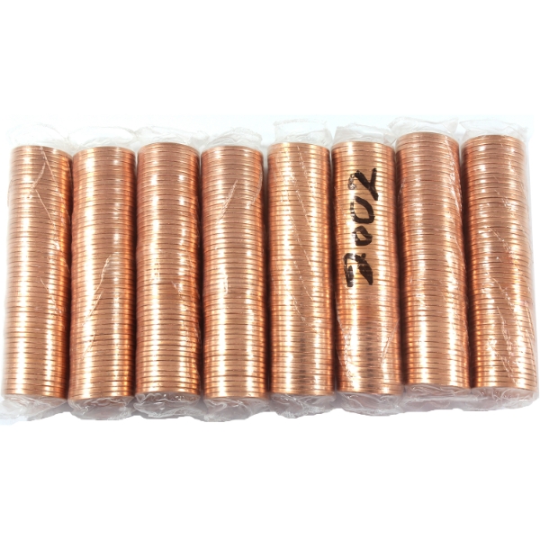 8x 1-cent 2002 No P Original Rolls of 50pcs. 8 Rolls.