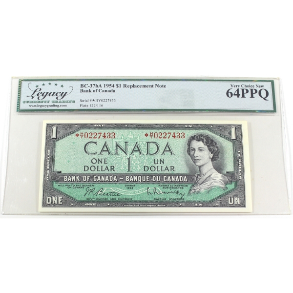 BC-37bA 1954 $1 Legacy *H/Y CUNC64 PPQ Beattie-Rasminsky Replacement SN: *H/Y0227433
