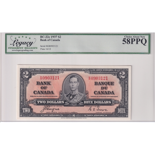 BC-22c 1937 $2 Legacy AU58 PPQ Coyne-Towers, SN: K/R0903121
