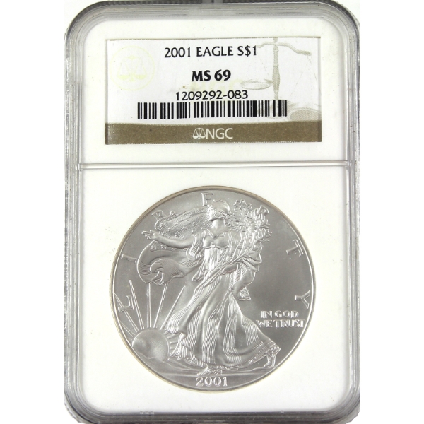 USA Silver 2001 $1 Silver Eagle NGC MS69 1oz .999 Fine Silver (Tax Exempt)