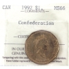 Image 1 : Loon $1 1992 Confederation ICCS MS66