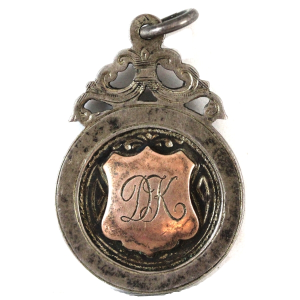 Sterling Silver Medal with 'DK' Engraved on Gold Plated Portion and '1930' on the Back