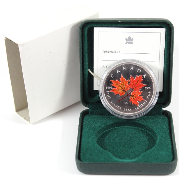 2001 $5 Red Coloured SML - Autumn .9999 Fine Silver Coin (Tax Exempt)