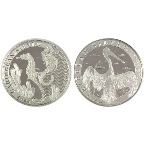 2x 1oz Barbados 2022 Seahorse & Pelican .999 Fine Silver Rounds. 2pcs