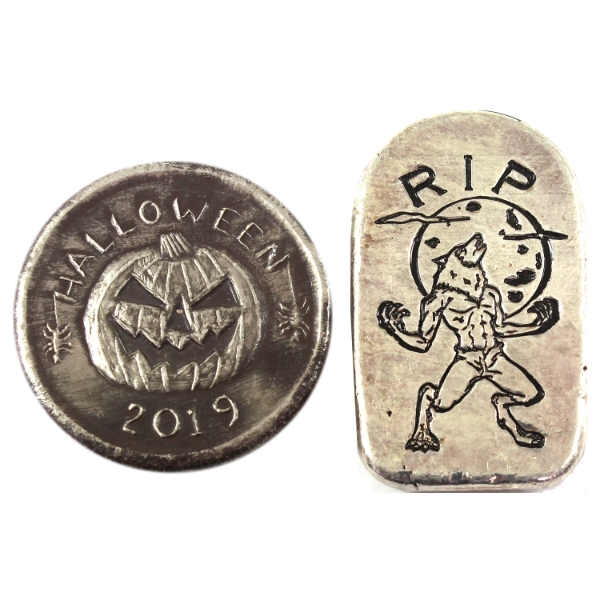 2x 2oz MPM & Beaver Bullion Halloween Themed Bar & Round. 2pcs. (Tax Exempt)