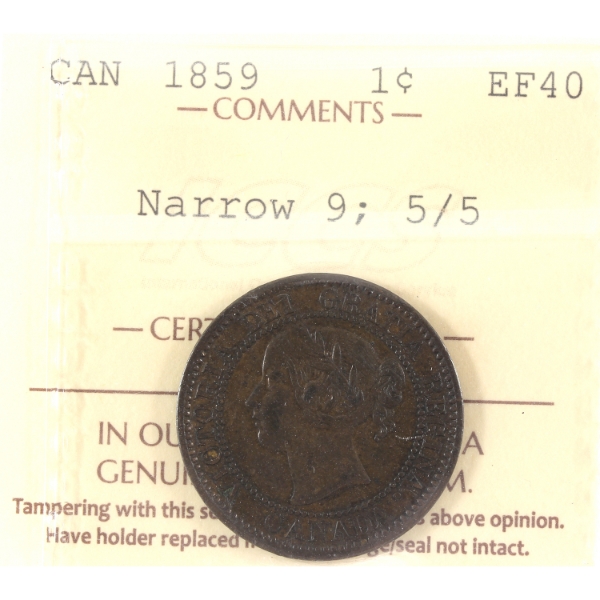 1-cent 1859 Narrow 9; 5/5 ICCS EF40