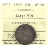 Image 1 : Newfoundland 20-cent 1899 Large 9's ICCS VF20