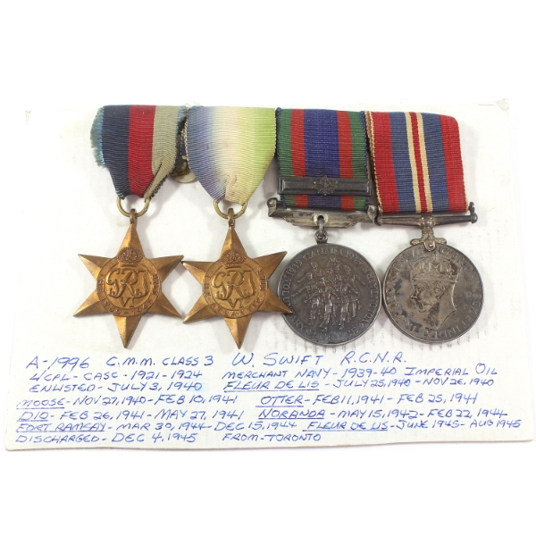 1939-1945 WWII Medals ISSUED TO: W. Swift R.C.N.R. 4pcs.