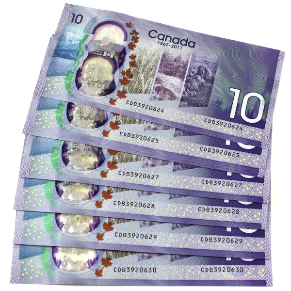 BC-75 2017 $10 Consecutive Wilkins-Poloz SN:CDB3920624-"30. 7pcs.