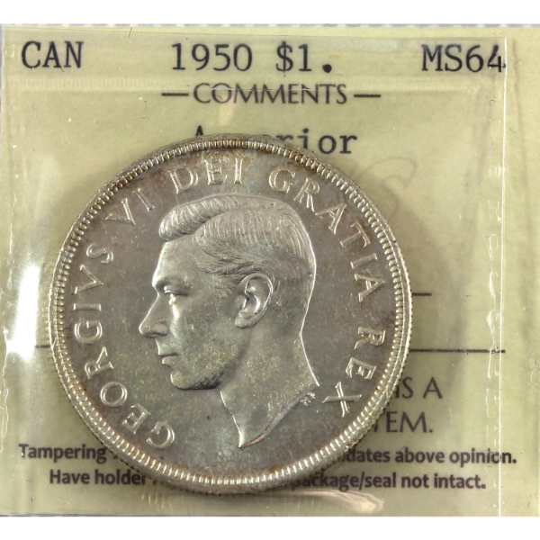 Silver $1 1950 Arnprior ICCS MS64