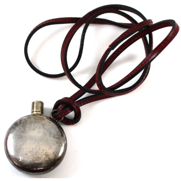 Preowned Vintage Hermès Paris Sterling Silver Perfume Bottle with Leather Necklace Strap