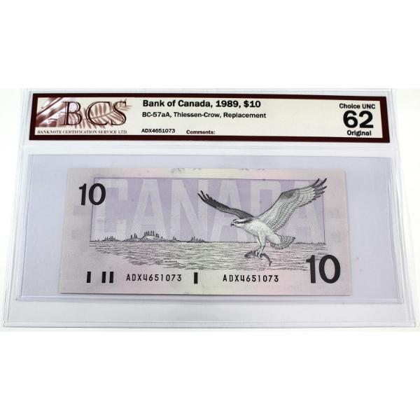 BC-57aA 1989 $10 ADX Replacement BCS CUNC62 Original Thiessen-Crow SN: ADX4651073