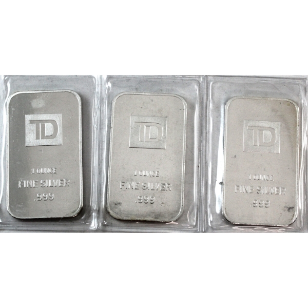 3x 1oz TD Bank .999 Silver Bars, Sealed. 3pcs. (Tax Exempt)