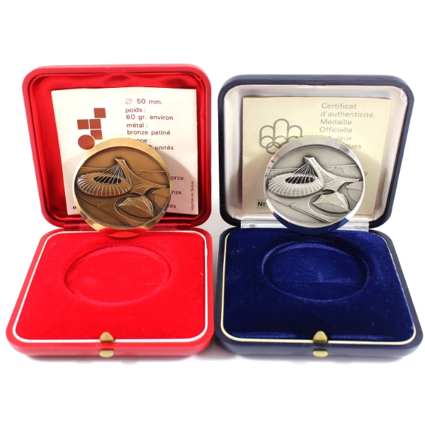 Switzerland Sterling Silver & Bronze 1976 Olympic Games Medallions. 2pcs.