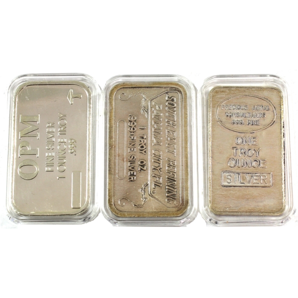 3x Assorted Refiners Vintage .999 Silver Bars. 3pcs. (Tax Exempt)