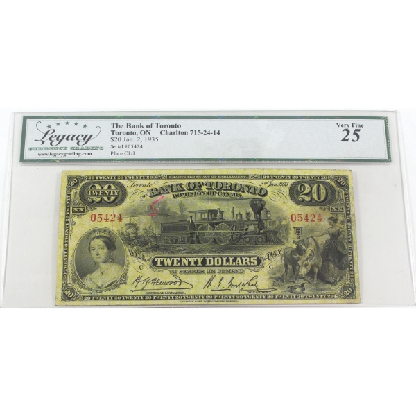 715-24-14 1935 $20 Bank of Toronto Legacy VF25 Henwood-Gooderham SN: 05424 ppC