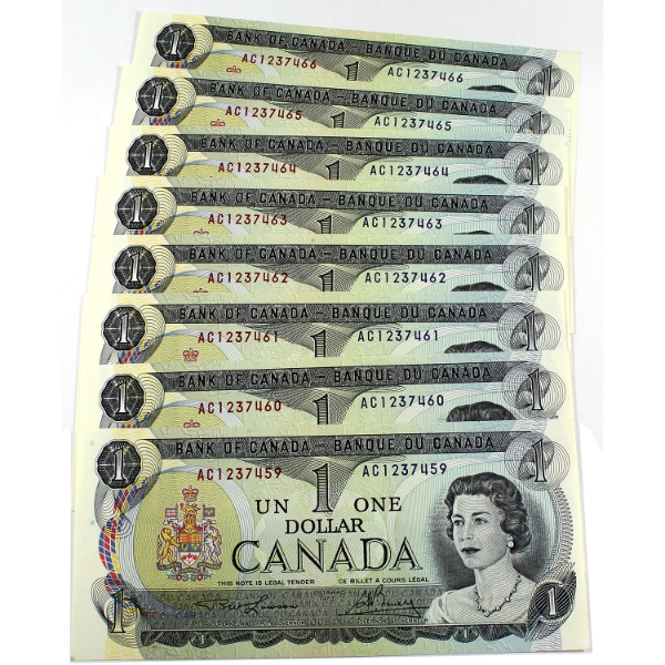 BC-46a 1973 $1 Consecutive Lawson-Bouey SN:AC1237459-"66. 8pcs.
