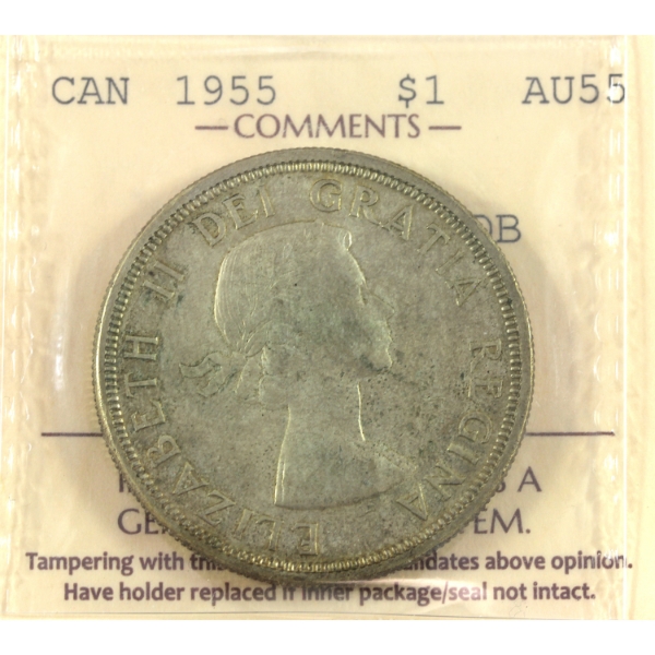 Silver $1 1955 Arnprior w/ DB ICCS AU55