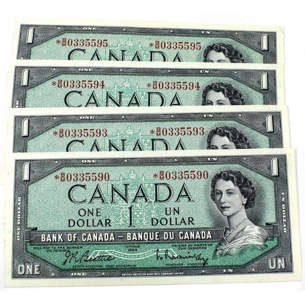 BC-37bA-i 1954 $1 Modified Portrait Most Consecutive UNC or Better Beattie-Rasminsky Replacement