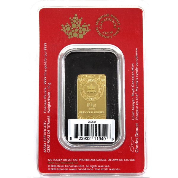2025 Gold Lunar Year of the Snake 10g .9999 Pure Gold Bar (Tax Exempt)