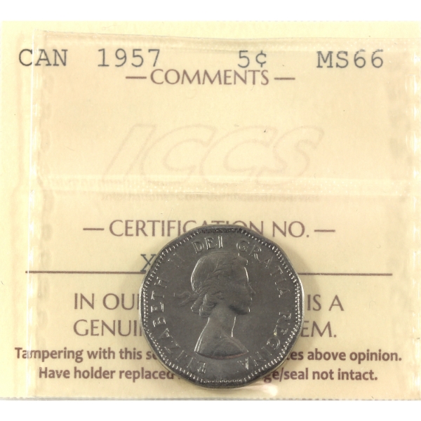 5-cent 1957 ICCS MS66