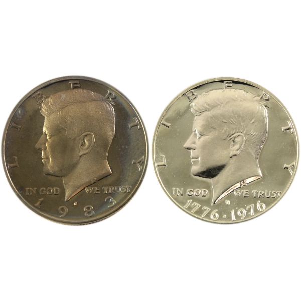 USA 1776-1976 & 1983 Half Dollars in Square Capsules. 2pcs.