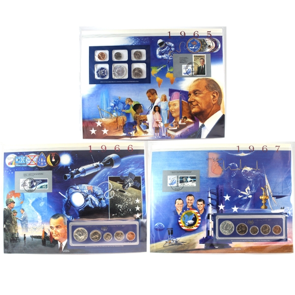 USA 1965, 1966 & 1967 Mint Sets with Stamps on Display Boards. 3pcs. 