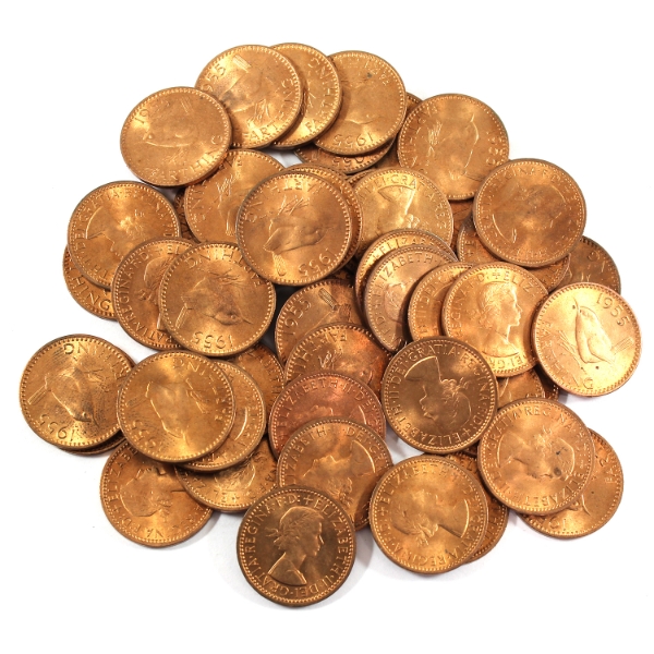 50x Great Britain 1955 Farthings UNC or Better. 50pcs.