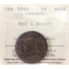 Image 1 : 1-cent 1888 ICCS MS64 Red & Brown