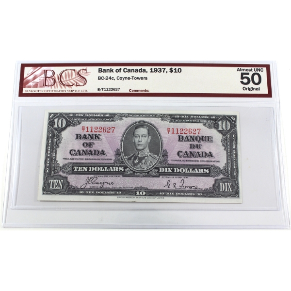 BC-24c 1937 $10 BCS AU50 Original Coyne-Towers SN:B/T1122627