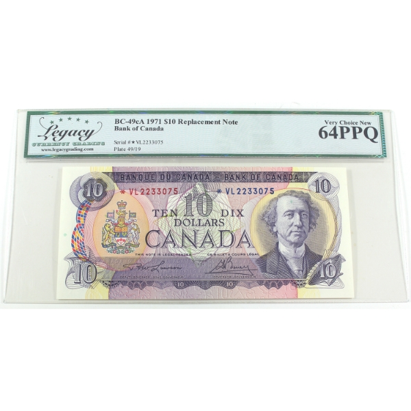 BC-49cA 1971 $10 *VL Legacy CUNC64 PPQ Lawson-Bouey Replacement SN: *VL2233075