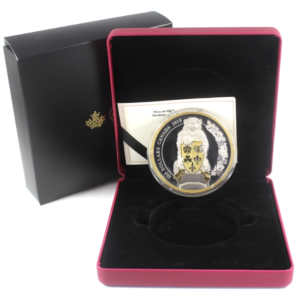 2018 $100 Keepers of Parliament - The Beaver 10oz .9999 Fine Silver w/ Selective Gold Plating