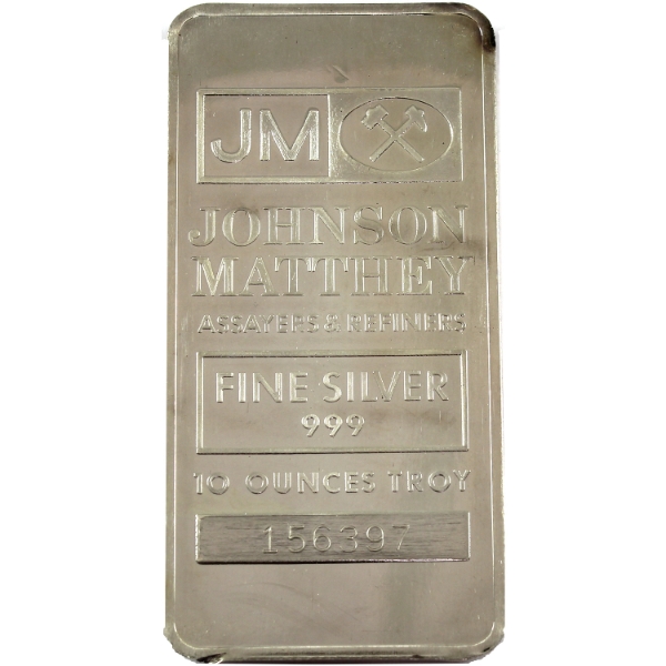 10oz JM Johnson Matthey .999 Fine Silver Bar (Tax Exempt)