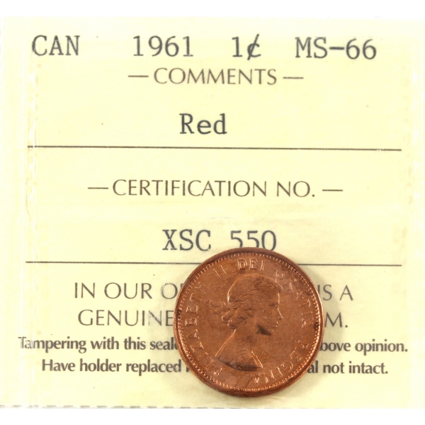 1-cent 1961 ICCS MS66 Red