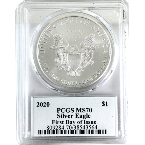 USA Silver 2020 $1 Silver Eagle PCGS MS70 First Day of Issue (Tax Exempt)