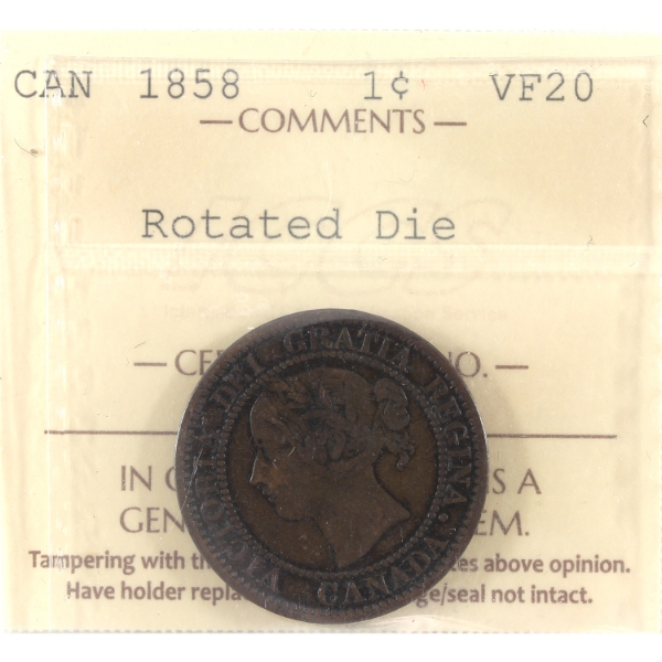 1-cent 1858 Rotated Die ICCS VF20
